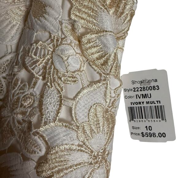 Shoshanna Ivory Gold Sleeveless Floral Lace Midi Cocktail Dress Size 10 - Picture 4 of 13